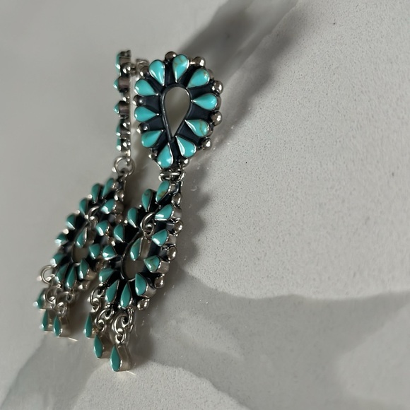 Native American Turquoise And Sterling Dangle Earrings - Picture 8 of 8
